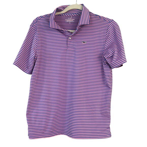 Vineyard Vines Performance Whale Logo Polo Shirt Pink Purple Boys Large Preppy - Picture 1 of 8